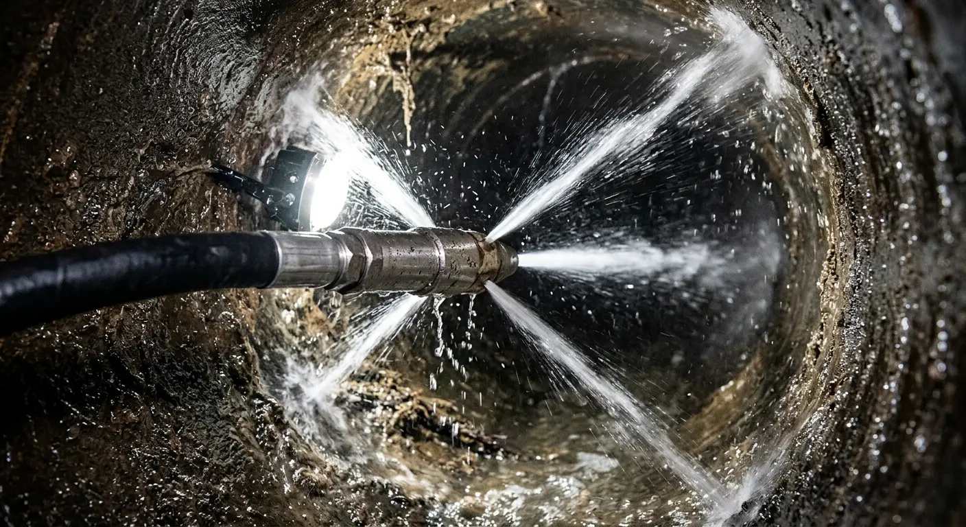 High-pressure hydro jetting nozzle cleaning sewer pipe for Sewer Cleanout in Evergreen Park